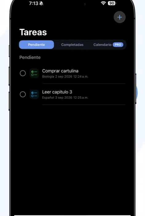 Pantalla de Tareas de UniChill mostrando pendientes por materia